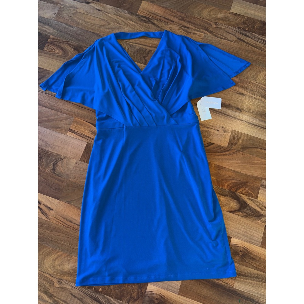 Jessica Simpson Princess Blue V Neck Flutter Sleeve Faux Wrap Dress Size 4 NEW